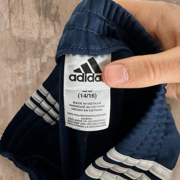 Adidas Sweatpants Navy Blue Polyester White 3 Stripes Youth Large - Picture 6 of 7